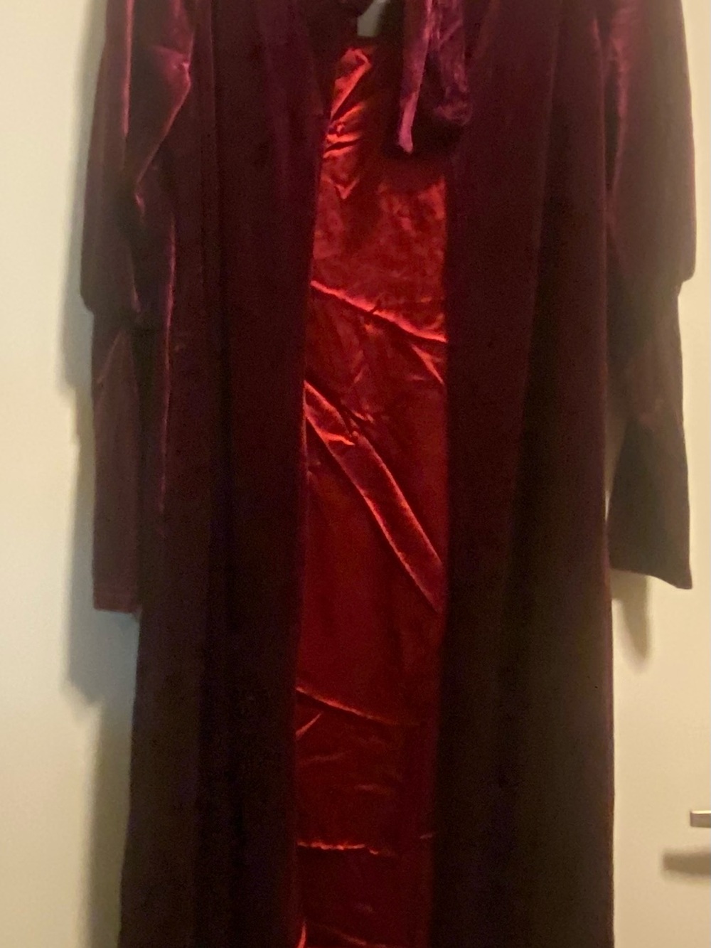 NWT Women's Velvet Duster/Robe in Deep Burgundy. Great as a Halloween Costume!